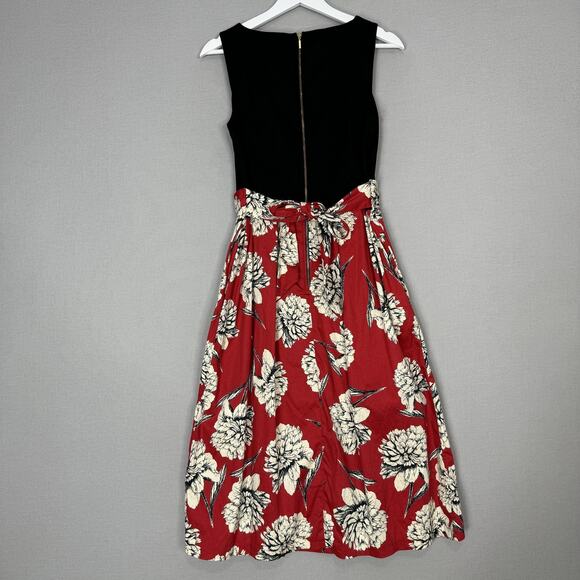 Closet London Dress Womens 12 Red Floral Pleated Retro Pinup Modest Cocktail - Picture 5 of 13